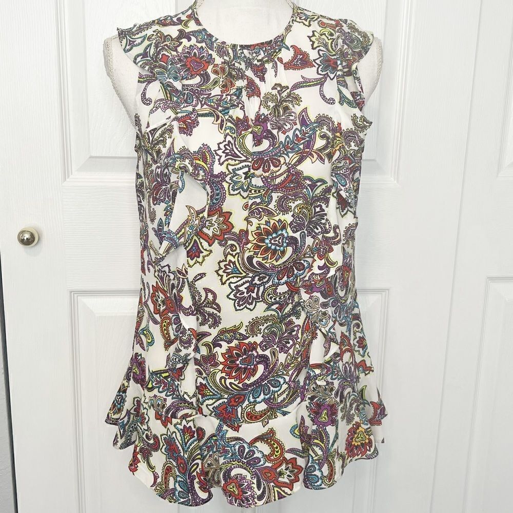 Banana Republic Paisley Sleeveless Blouse with Ruffles Size Small Petite NWOT